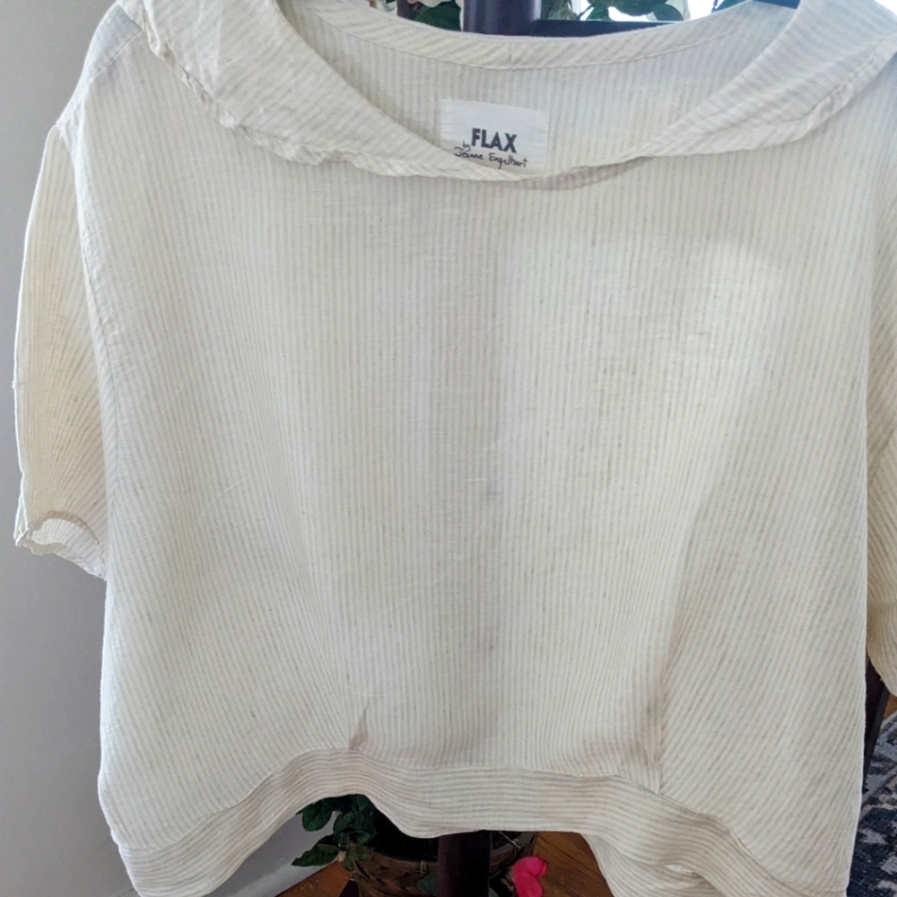 Vintage Flax, Beige and White stripes, Large ,Oversized Loose Fit, Light Linen